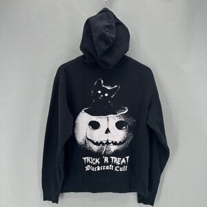 BlackCraft Cult‎ Trick R Treat Black Cat Pumpkin Zip Up Hoodie Black Mens Medium